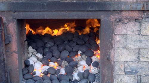 Burning Coal Briquettes